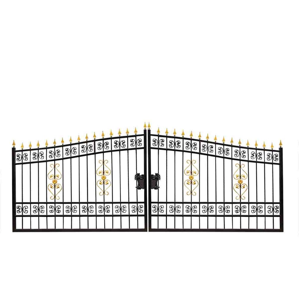 TMG Industrial 16-ft Bi-Parting Deluxe Wrought Iron Ornamental Gate, 100% Solid Forged Steel, Powder Coated, TMG-MG16