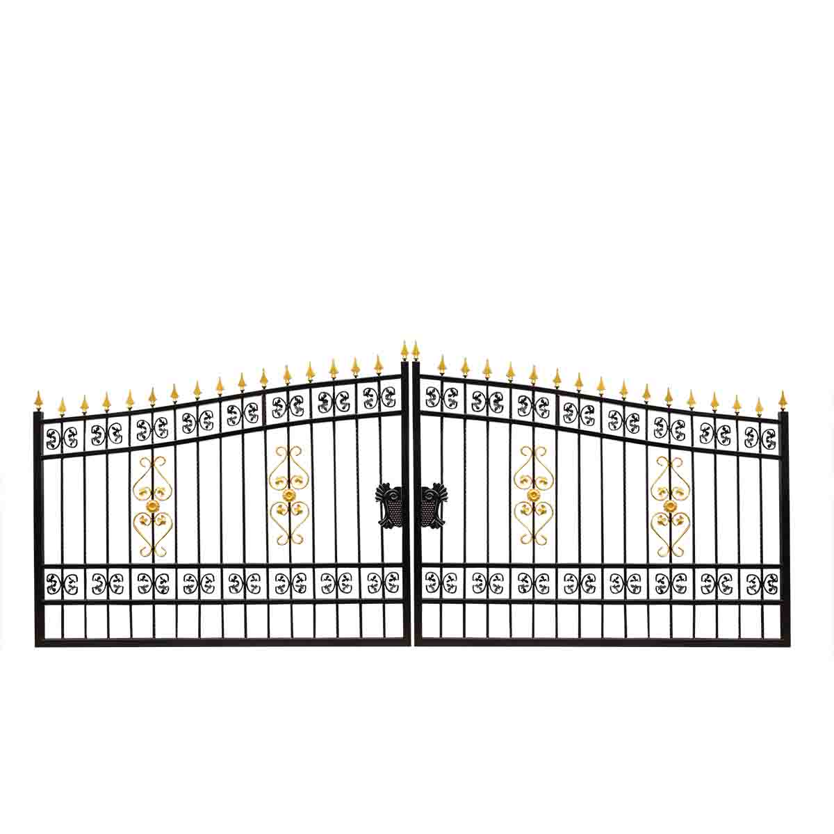 TMG Industrial 16-ft Bi-Parting Deluxe Wrought Iron Ornamental Gate, 100% Solid Forged Steel, Powder Coated, TMG-MG16