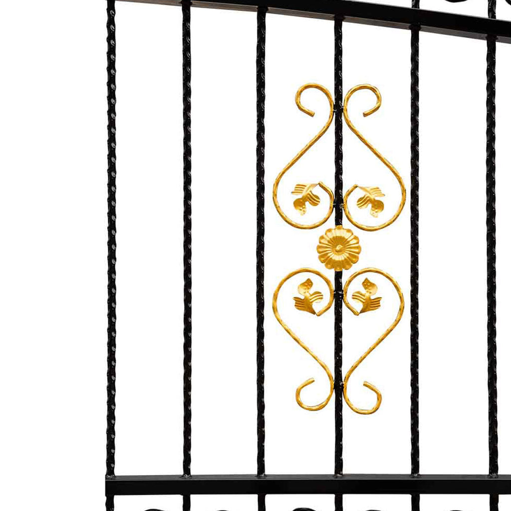 TMG Industrial 16-ft Bi-Parting Deluxe Wrought Iron Ornamental Gate, 100% Solid Forged Steel, Powder Coated, TMG-MG16