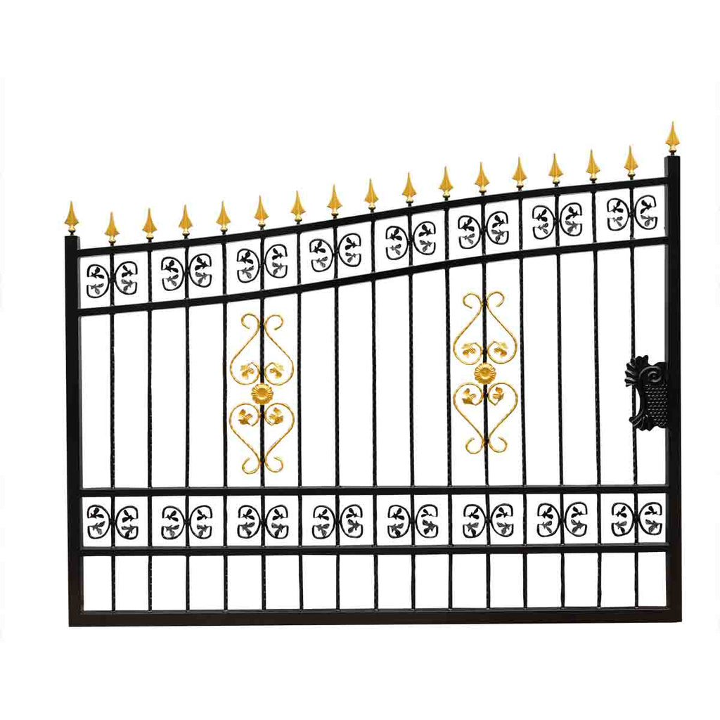 TMG Industrial 16-ft Bi-Parting Deluxe Wrought Iron Ornamental Gate, 100% Solid Forged Steel, Powder Coated, TMG-MG16