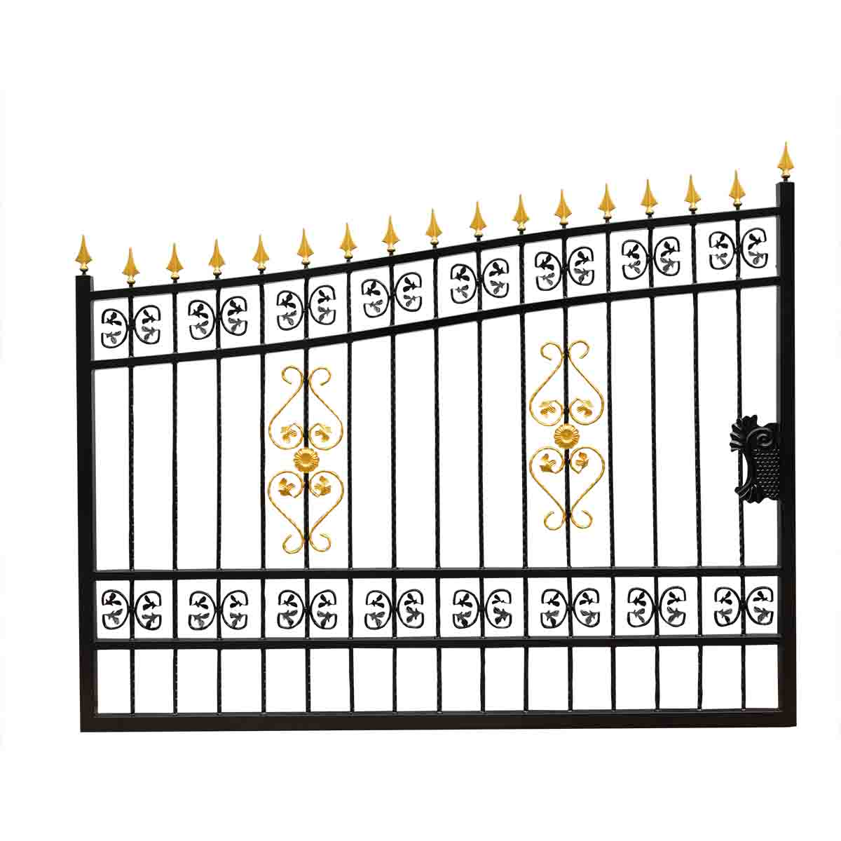 TMG Industrial 16-ft Bi-Parting Deluxe Wrought Iron Ornamental Gate, 100% Solid Forged Steel, Powder Coated, TMG-MG16
