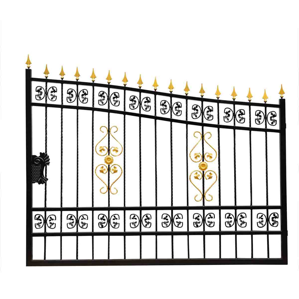 TMG Industrial 16-ft Bi-Parting Deluxe Wrought Iron Ornamental Gate, 100% Solid Forged Steel, Powder Coated, TMG-MG16