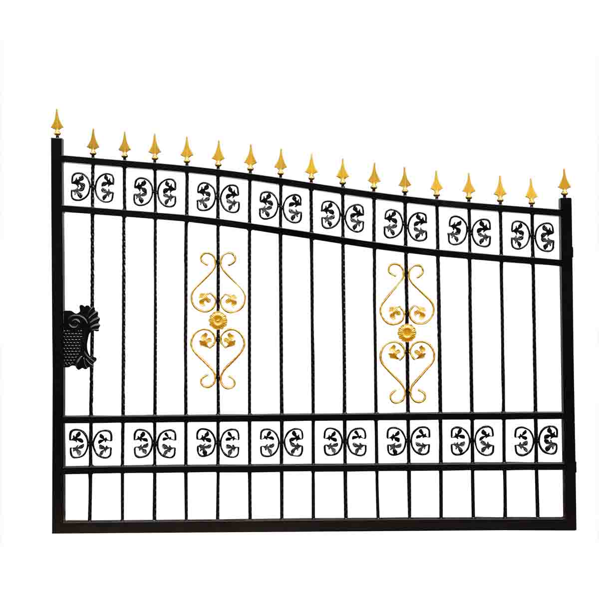 TMG Industrial 16-ft Bi-Parting Deluxe Wrought Iron Ornamental Gate, 100% Solid Forged Steel, Powder Coated, TMG-MG16