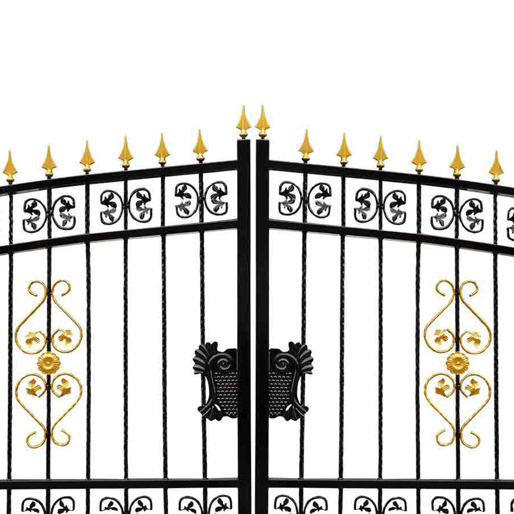 TMG Industrial 16-ft Bi-Parting Deluxe Wrought Iron Ornamental Gate, 100% Solid Forged Steel, Powder Coated, TMG-MG16