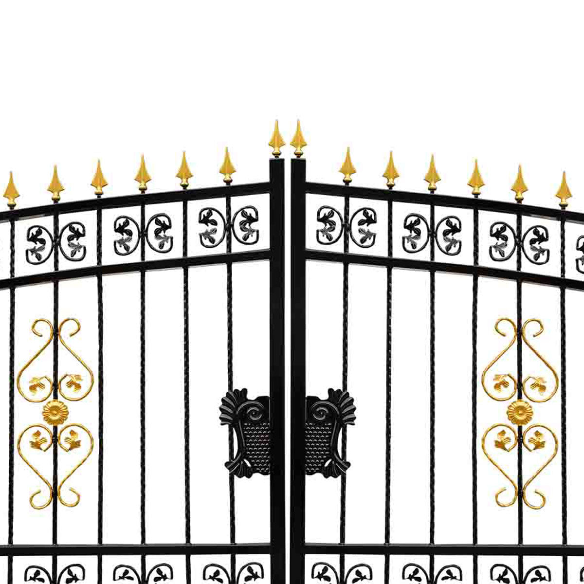 TMG Industrial 16-ft Bi-Parting Deluxe Wrought Iron Ornamental Gate, 100% Solid Forged Steel, Powder Coated, TMG-MG16