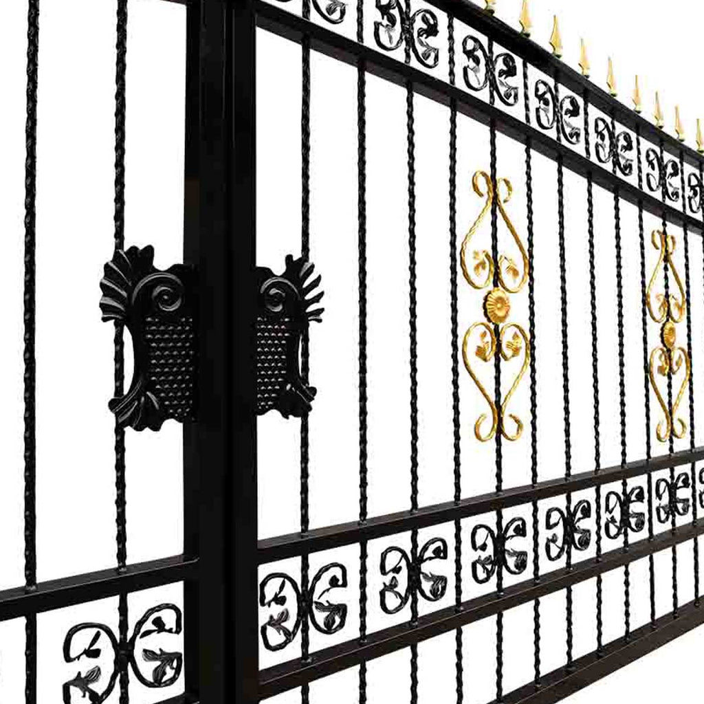 TMG Industrial 16-ft Bi-Parting Deluxe Wrought Iron Ornamental Gate, 100% Solid Forged Steel, Powder Coated, TMG-MG16
