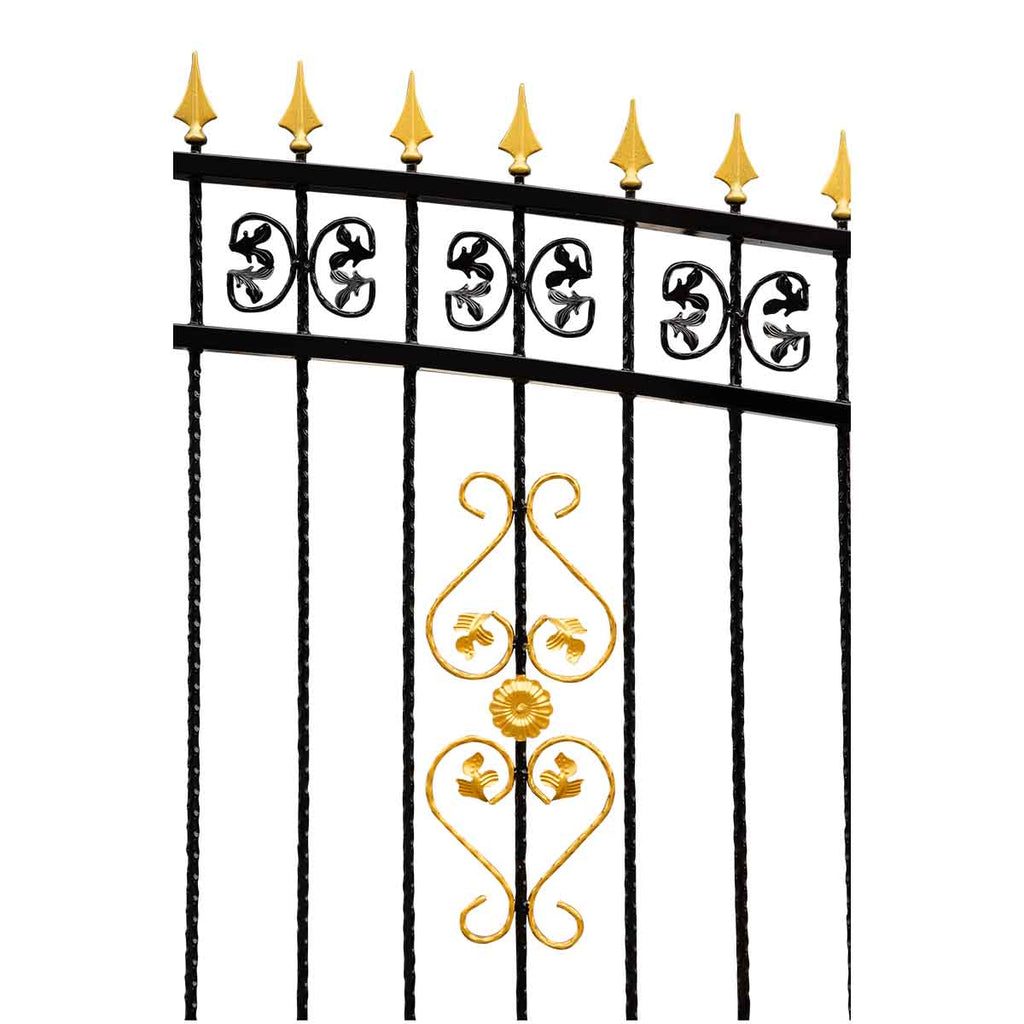 TMG Industrial 16-ft Bi-Parting Deluxe Wrought Iron Ornamental Gate, 100% Solid Forged Steel, Powder Coated, TMG-MG16
