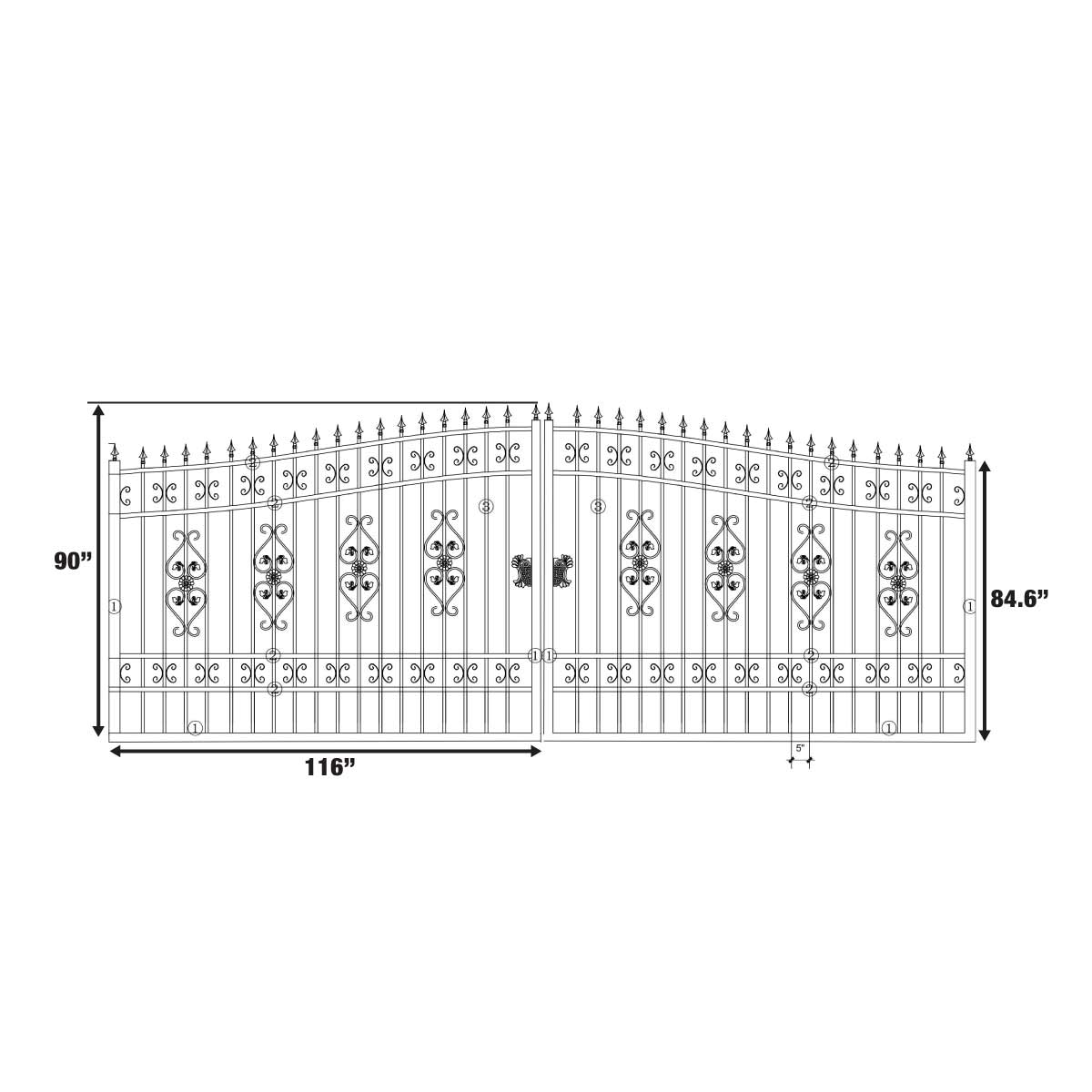 TMG Industrial 20-ft Bi-Parting Deluxe Wrought Iron Ornamental Gate, 100% Solid Forged Steel, Powder Coated, TMG-MG20