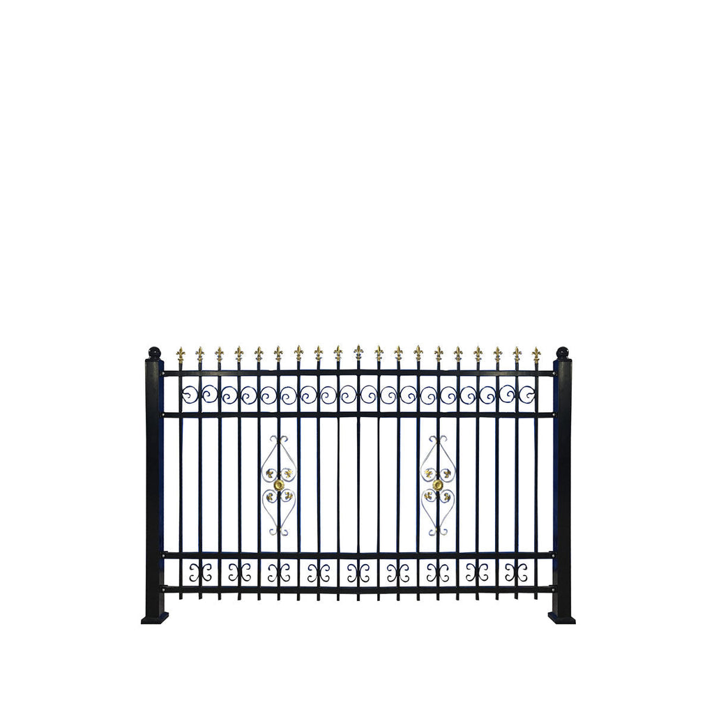 TMG Industrial 88-ft Bi-Parting Ornamental Wrought Iron Gate & Fence Panels Combo Pack, All Steel, Powder Coated, TMG-MG88P