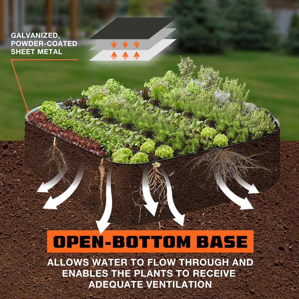 TMG Industrial Metal Raised Garden Bed Kit, 9-In-1 Modular Design, 18” Tall, Galvanized & Powder Coated, Rubber Edging, TMG-MGB96