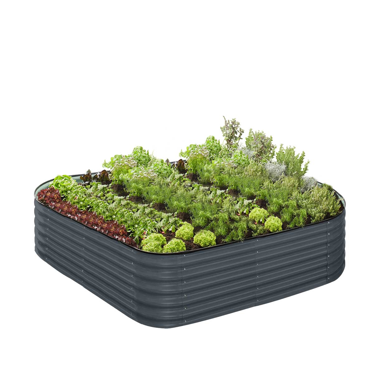 TMG Industrial Metal Raised Garden Bed Kit, 9-In-1 Modular Design, 18” Tall, Galvanized & Powder Coated, Rubber Edging, TMG-MGB96