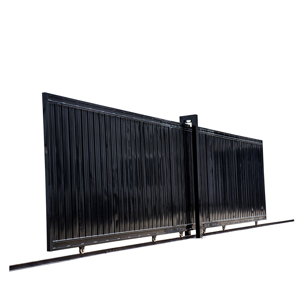 TMG Industrial 25-ft Driveway Privacy Sliding Wrought Iron Gate, Fully Welded Structure & Panels, In-Ground Rail Track, TMG-MGS25