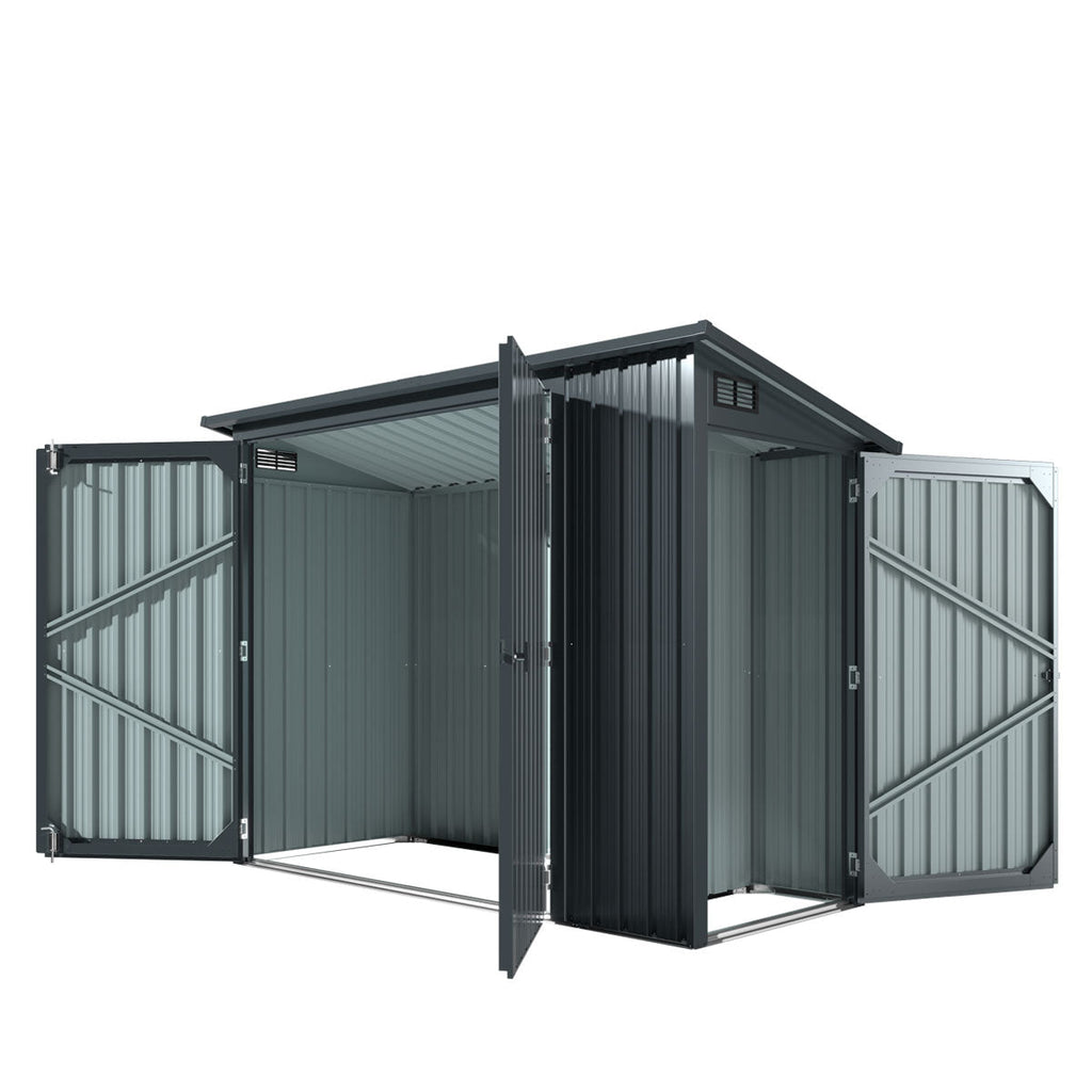 TMG Industrial 4’ x 8’ Bicycle Metal Pent Shed, 29 Gauge Corrugated Metal, 70” Upper edge, TMG-MS0408