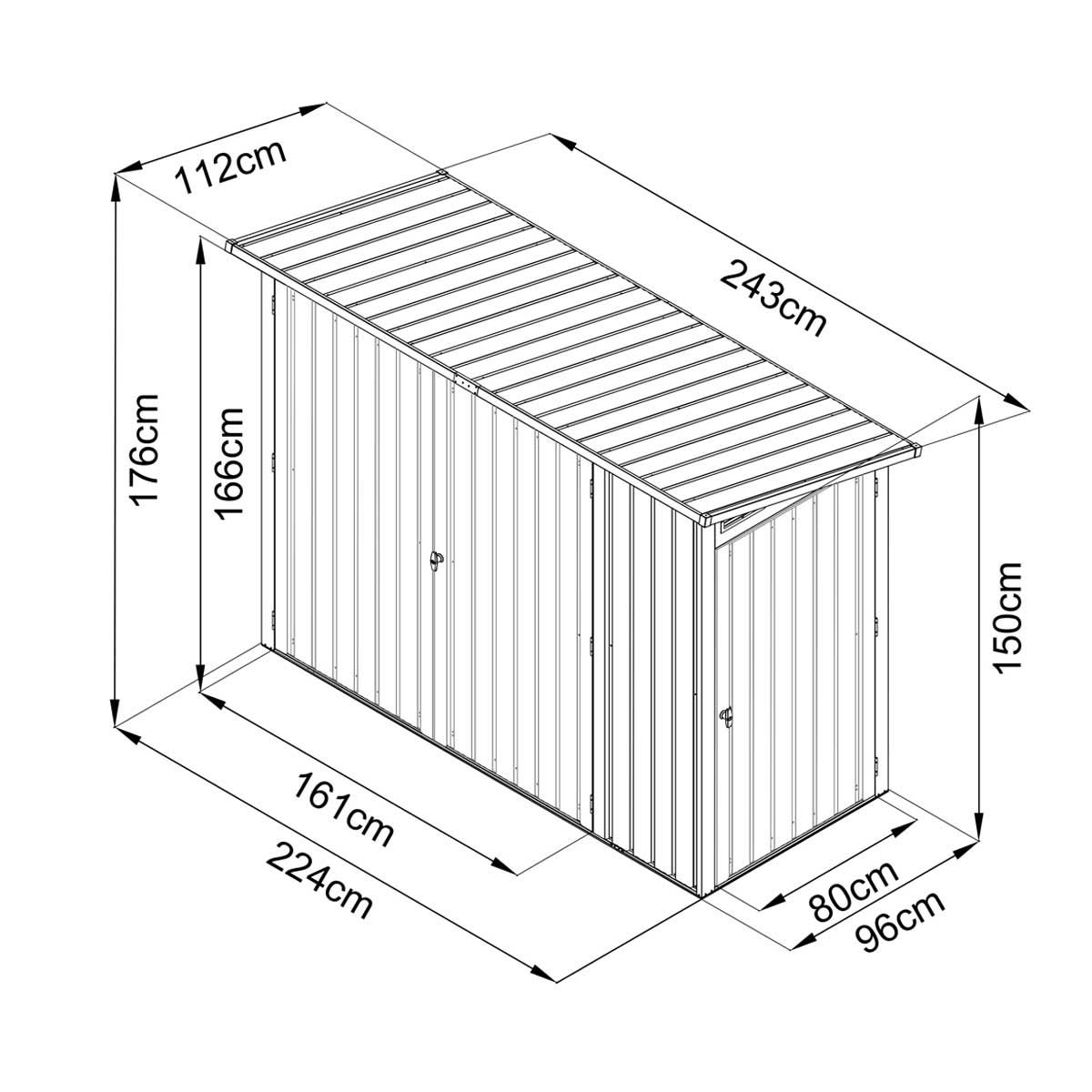 TMG Industrial 4’ x 8’ Bicycle Metal Pent Shed, 29 Gauge Corrugated Metal, 70” Upper edge, TMG-MS0408