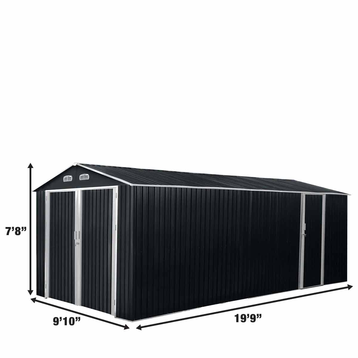 TMG Industrial 10’ x 20’ Metal Garage Shed with Double Front Doors, 7’8” Peak Height, Side Entry Door, 185 Sq-Ft Floor Space, TMG-MS1020A
