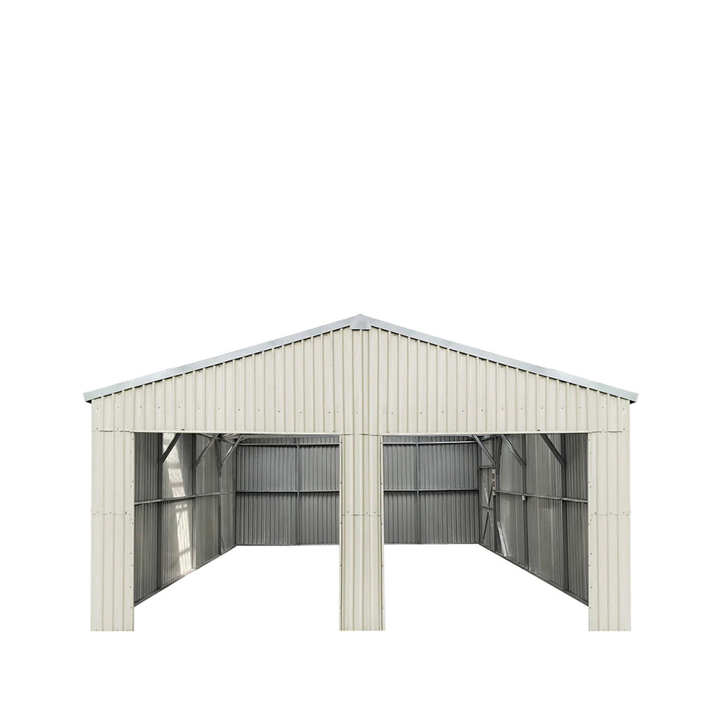 TMG Industrial 25’ x 25’ Double Garage Metal Barn Shed with Side Entry Door, 625 Sq-Ft Floor Space, 9’8” Eave Height, 27 GA Metal, Skylights, 4/12 Roof Pitch, TMG-MS2525