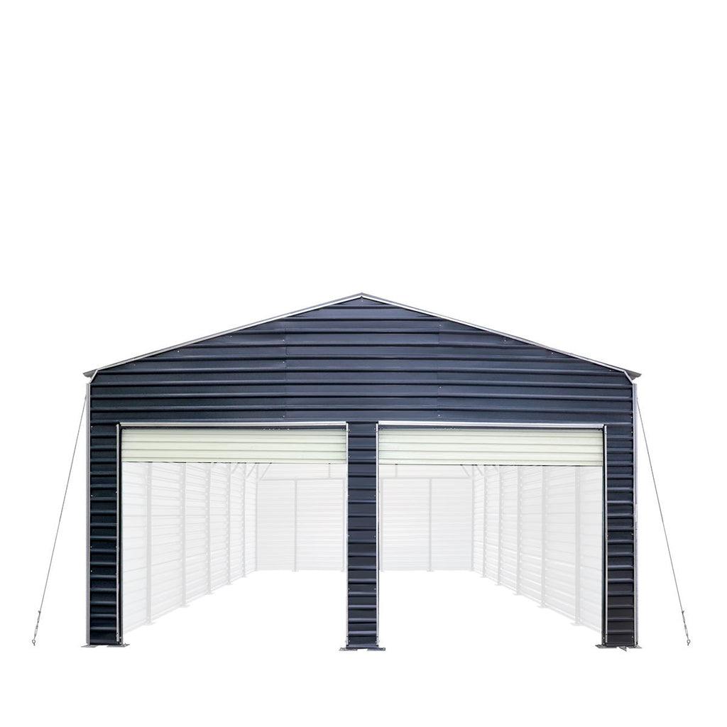 TMG Industrial Metal Shed Carport Add-On Package Kit For TMG-MSC2020F And TMG-MSC2030F , Front Wall w/Roll Up Doors & Back Wall, TMG-MSC20-RD12