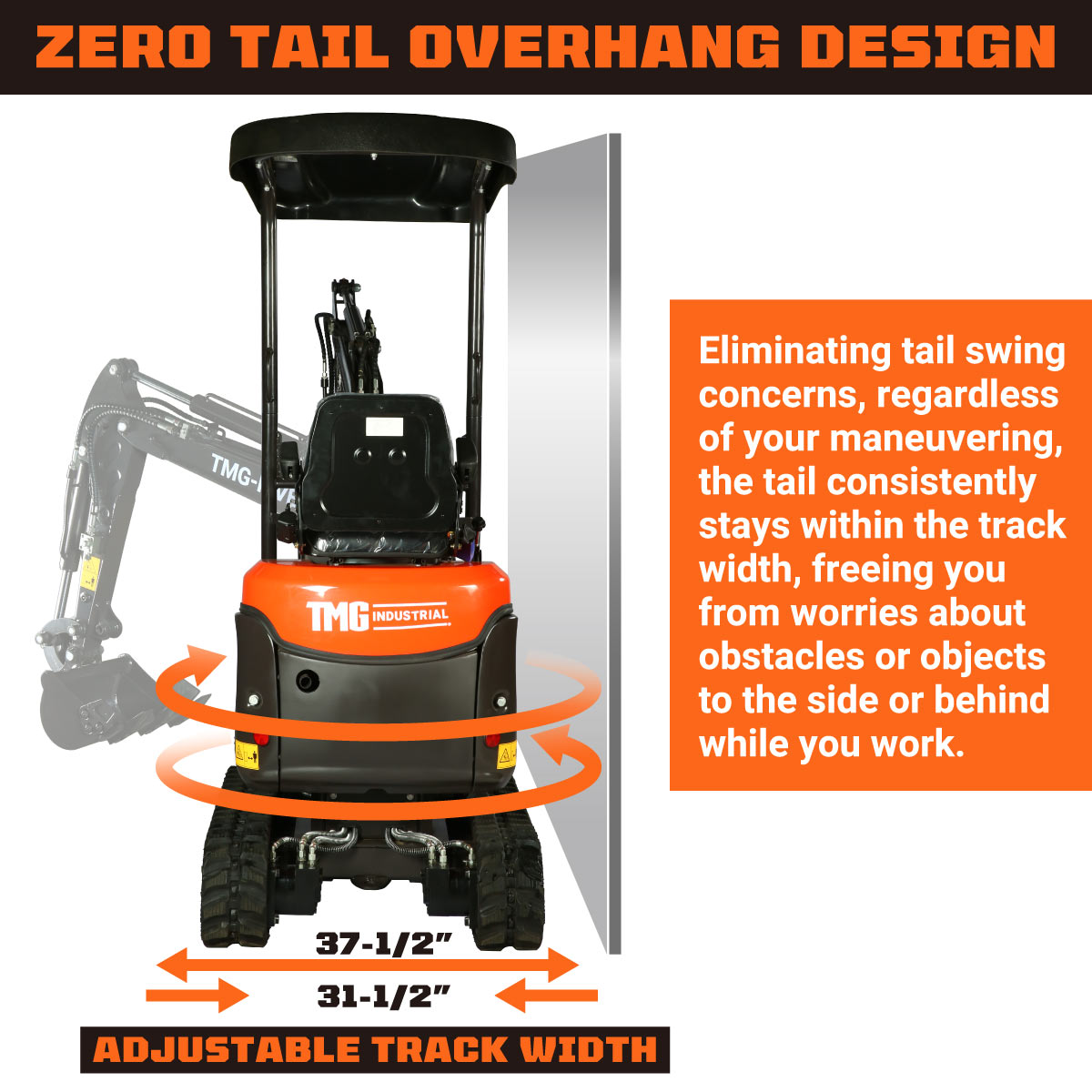 TMG Industrial 1200 KG Mini Compact Excavator, 14 HP Kubota Diesel, KDK Pump, Eaton Motor, Zero Tail Overhang, Adjustable Chassis Width, TMG-MVE12