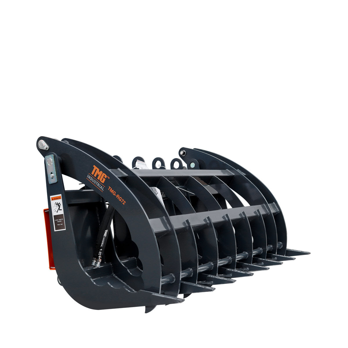 TMG Industrial 72” Skid Steer Root Rake Grapple Attachment, Universal Mount, 53” Jaw Opening, 9” Tine Spacing, 3000 lb Weight Capacity, TMG-RG72