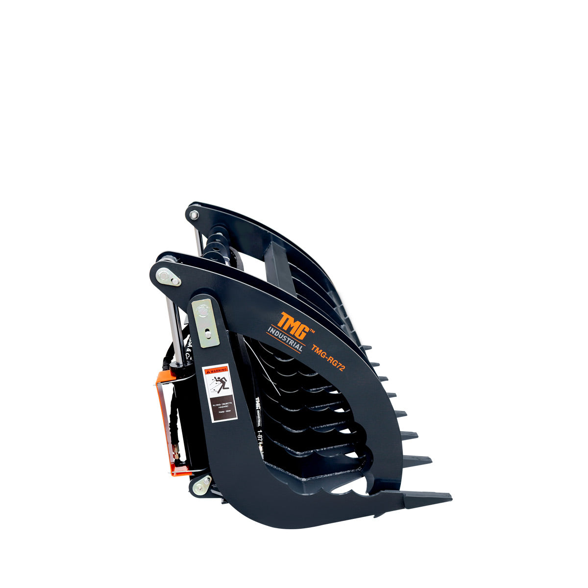 TMG Industrial 72” Skid Steer Root Rake Grapple Attachment, Universal Mount, 53” Jaw Opening, 9” Tine Spacing, 3000 lb Weight Capacity, TMG-RG72