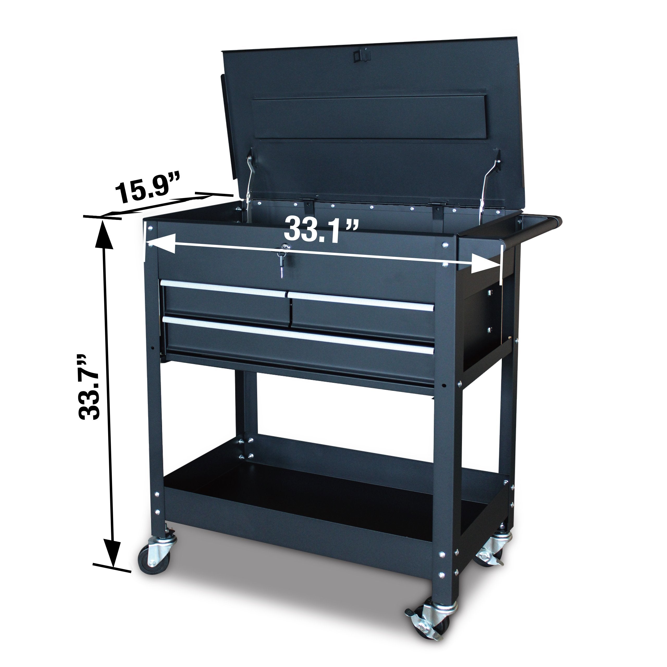 TMG-SC03D 3-Drawer Rolling Service Cart with Locking Lid
