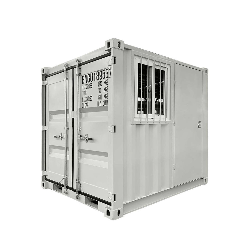TMG Industrial 8' Site Storage Steel Container, Bi-parting Front Door, Side Entry Man Door, Security Bar Window, TMG-SC08