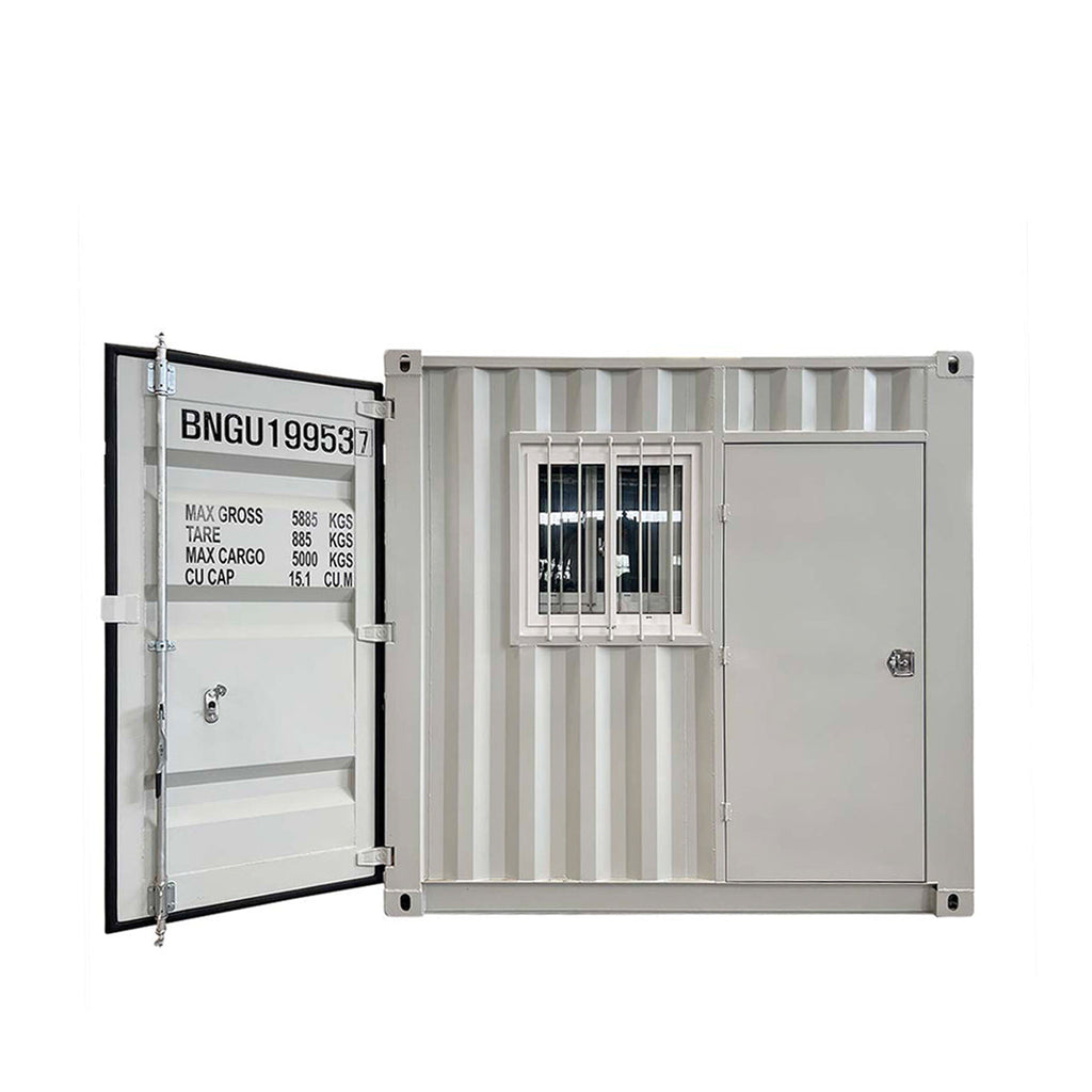TMG Industrial 9' Site Storage Steel Container, Bi-parting Front Door, Side Entry Man Door, Security Bar Window, TMG-SC09