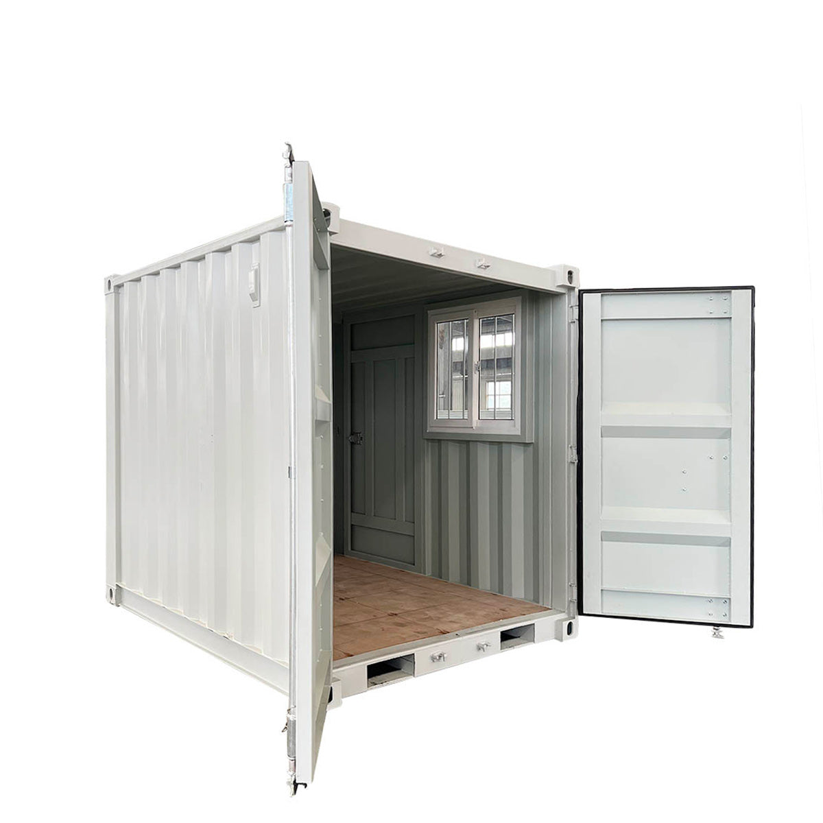 TMG Industrial 9' Site Storage Steel Container, Bi-parting Front Door, Side Entry Man Door, Security Bar Window, TMG-SC09
