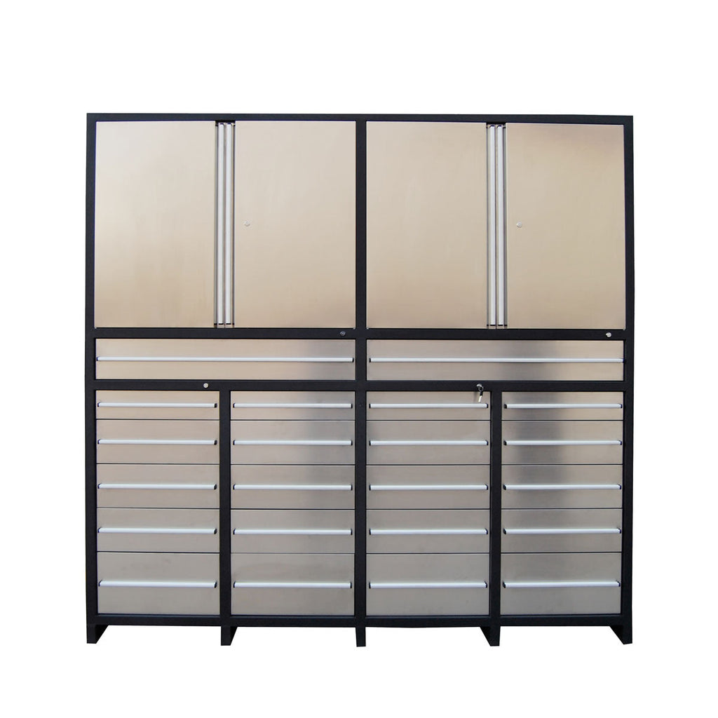 TMG Industrial Pro Series 7-Ft 22 Drawer Stainless Steel Storage Chest w/Brushed Aluminum Handles, Top Cabinets, All-in-One Welded Frame, Keyed Alike Locks, TMG-SC22DS