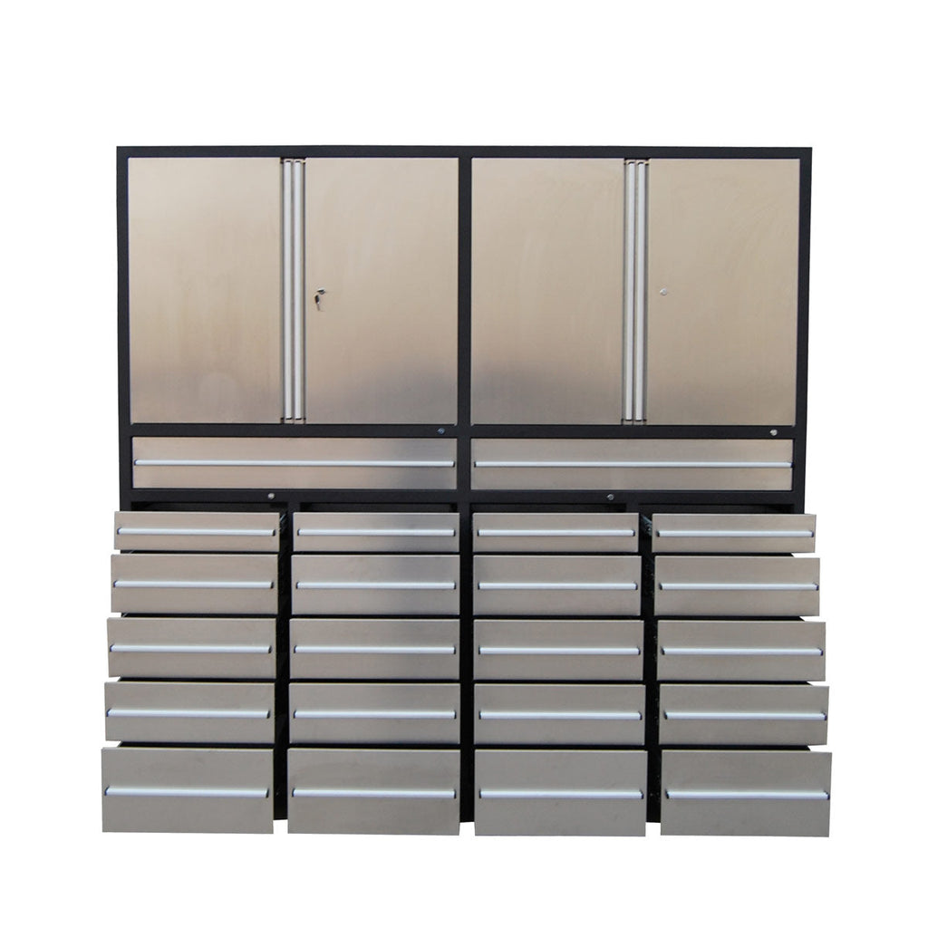 TMG Industrial Pro Series 7-Ft 22 Drawer Stainless Steel Storage Chest w/Brushed Aluminum Handles, Top Cabinets, All-in-One Welded Frame, Keyed Alike Locks, TMG-SC22DS