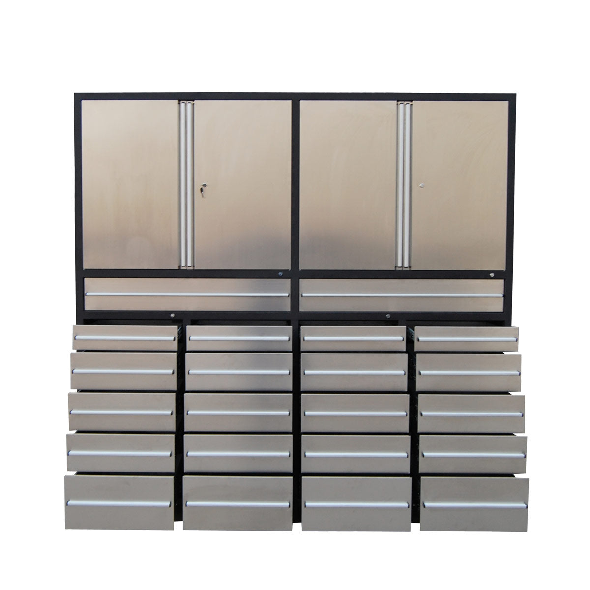 TMG Industrial Pro Series 7-Ft 22 Drawer Stainless Steel Storage Chest w/Brushed Aluminum Handles, Top Cabinets, All-in-One Welded Frame, Keyed Alike Locks, TMG-SC22DS
