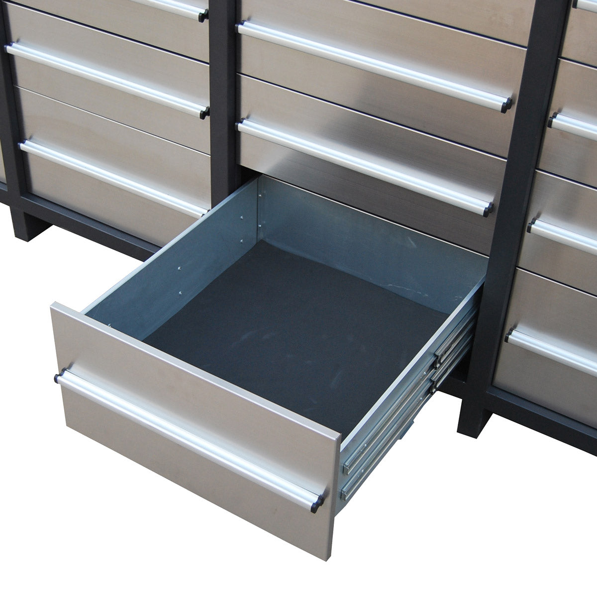 TMG Industrial Pro Series 7-Ft 22 Drawer Stainless Steel Storage Chest w/Brushed Aluminum Handles, Top Cabinets, All-in-One Welded Frame, Keyed Alike Locks, TMG-SC22DS