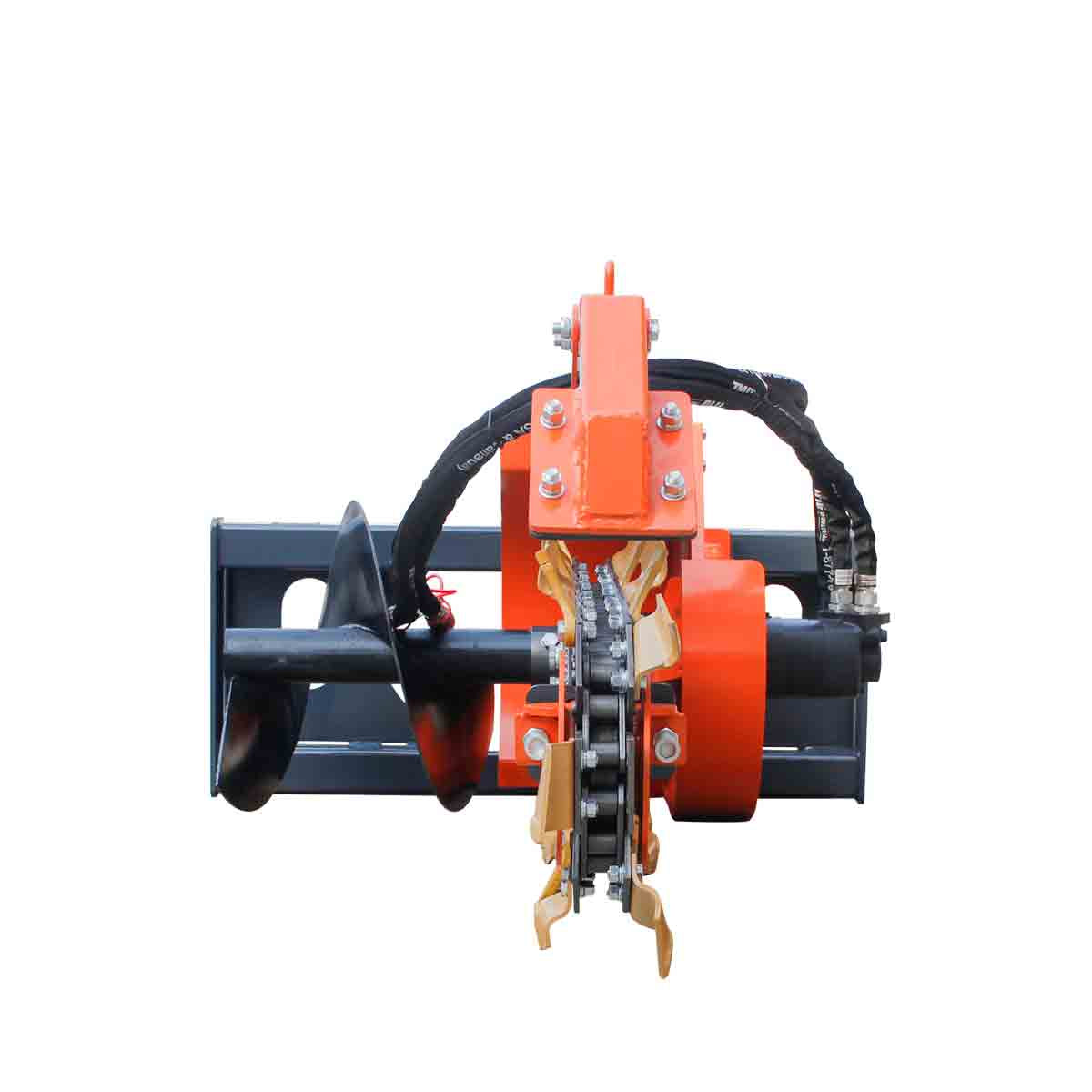 TMG Industrial 36” Skid Steer Trencher, 19” Auger Discharge, Boom & Crumber Assembly, Earth Tungsten Teeth, TMG-SDT36