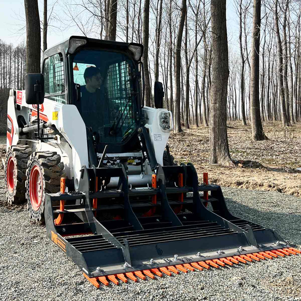 TMG Industrial 72” Skid Steer Land Ripper w/Rake Comb, Scarifier, Dethatcher, Forward & Reverse, Depth Adjustable Ripping Teeth, TMG-SLR72