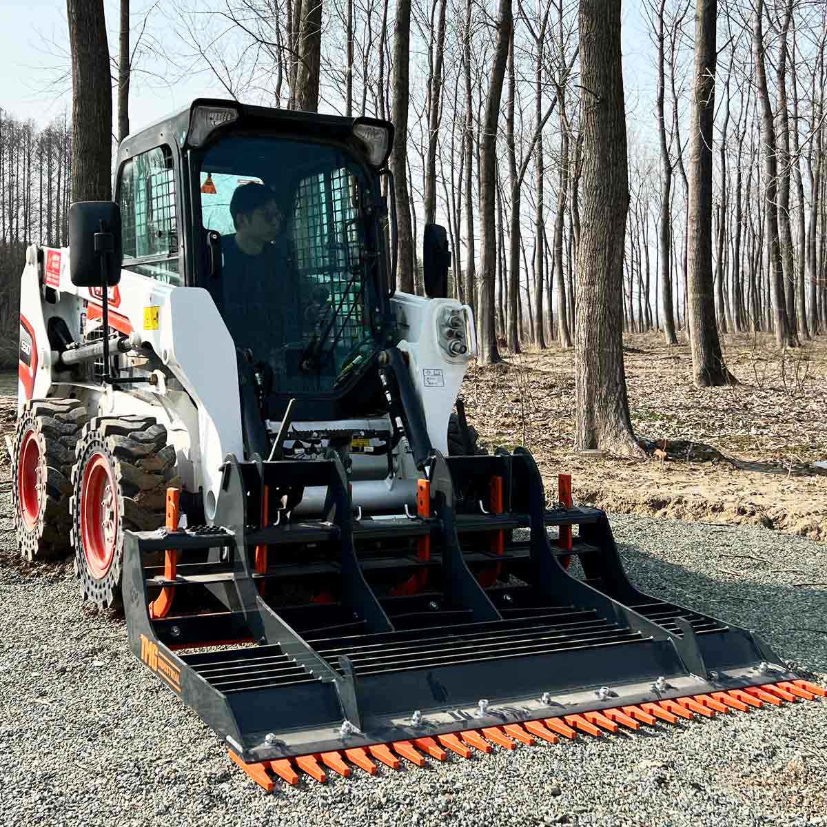 TMG Industrial 72” Skid Steer Land Ripper w/Rake Comb, Scarifier, Dethatcher, Forward & Reverse, Depth Adjustable Ripping Teeth, TMG-SLR72