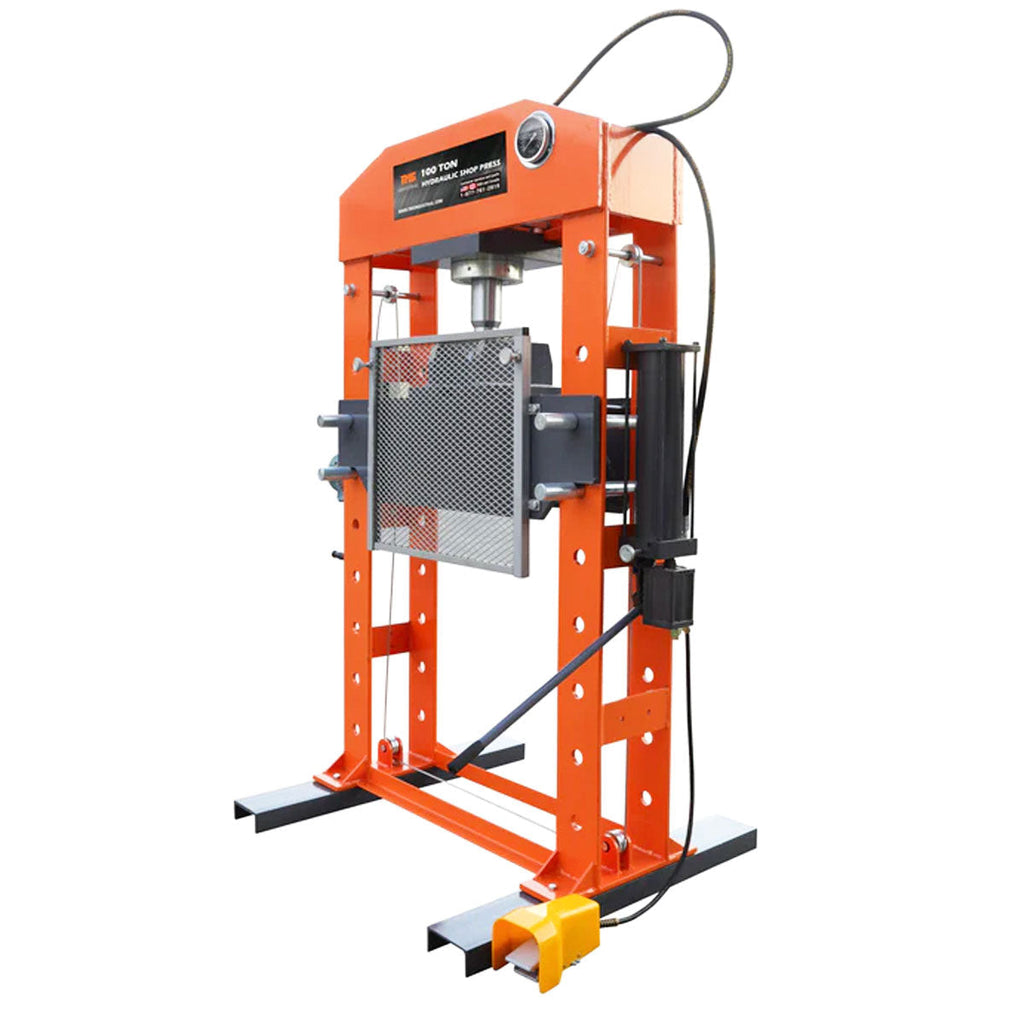 TMG Industrial 100-Ton Hydraulic Shop Press, Heavy-Duty H-Frame with Air & Manual Operation