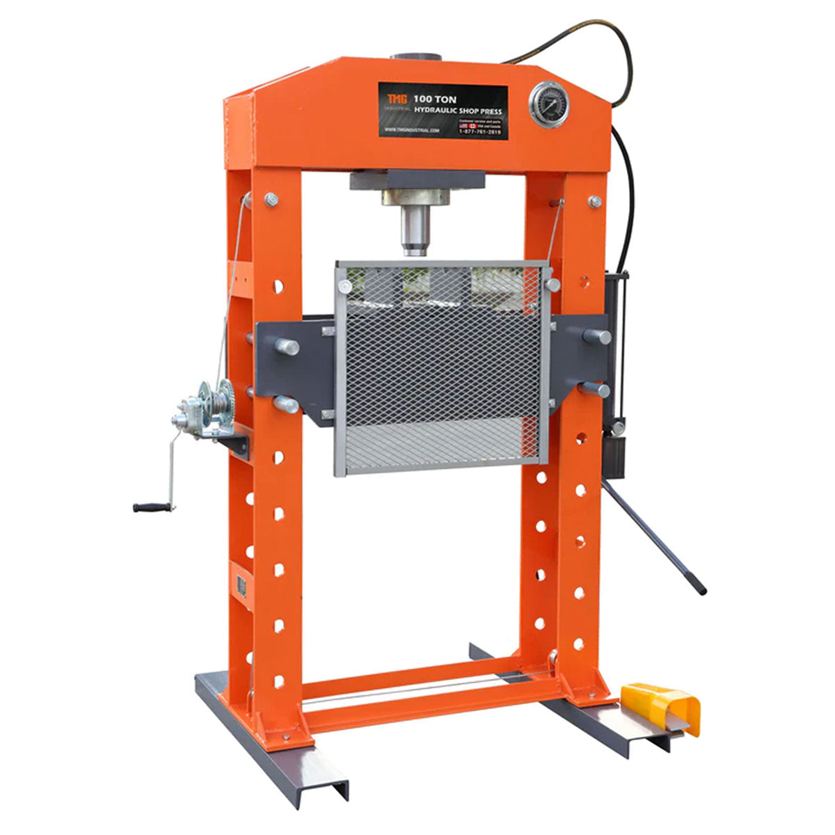 TMG Industrial 100-Ton Hydraulic Shop Press, Heavy-Duty H-Frame with Air & Manual Operation