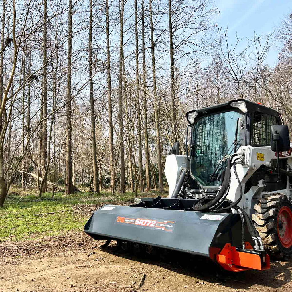 TMG Industrial 72” Skid Steer Rotary Tiller, Bi-Directional, 6” Tilling Depth, Universal Skid Mount, TMG-SRT72