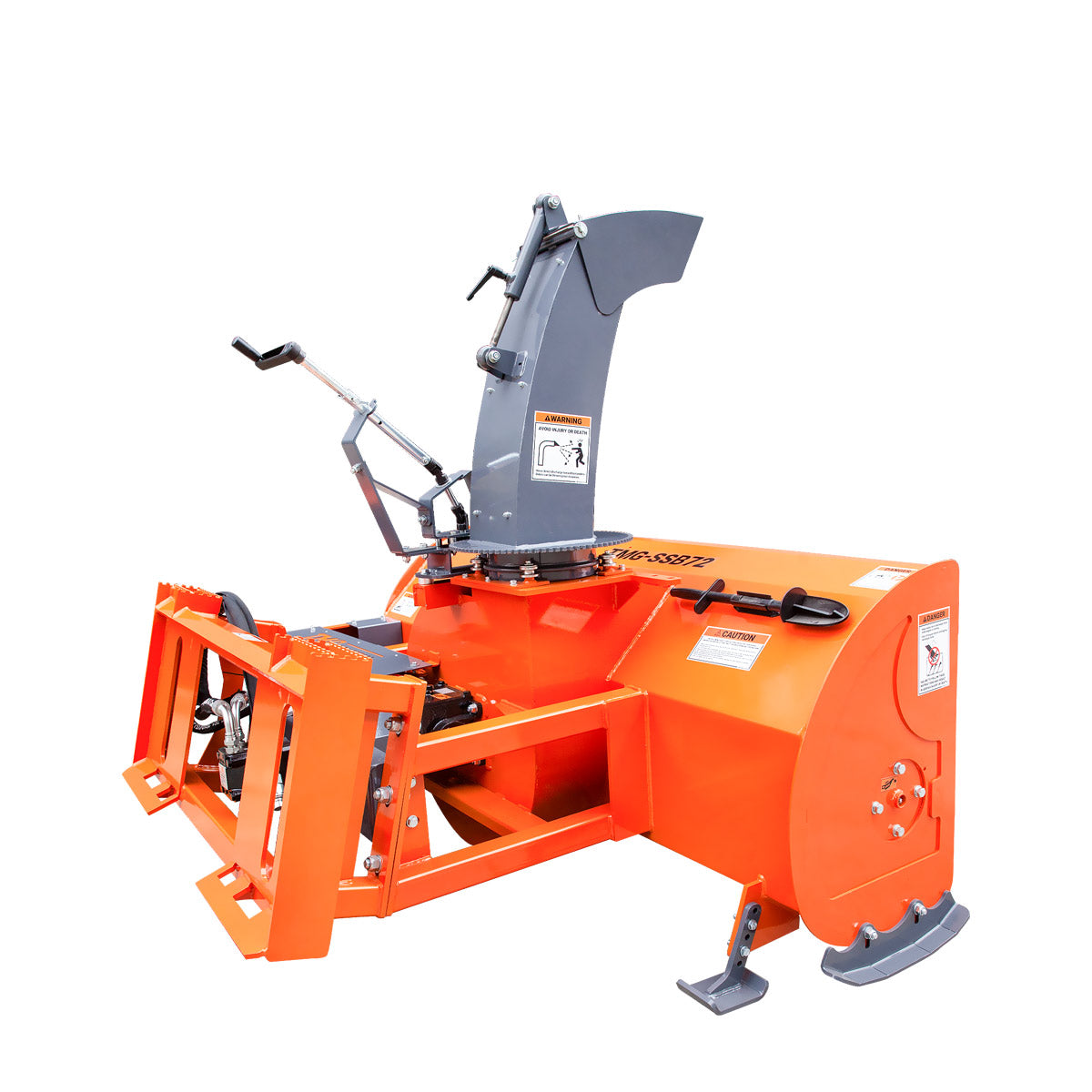 TMG Industrial 72” Skid Steer Snow Blower, 45-75 HP Loader Required, 24” Diameter Impeller, 360° Snow Chute, TMG-SSB72