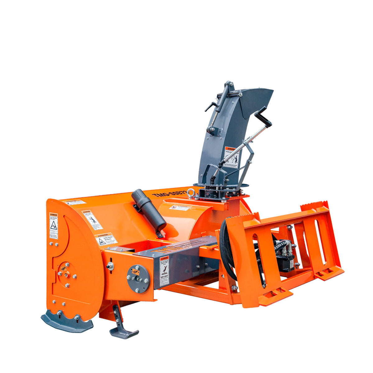 TMG Industrial 72” Skid Steer Snow Blower, 45-75 HP Loader Required, 24” Diameter Impeller, 360° Snow Chute, TMG-SSB72