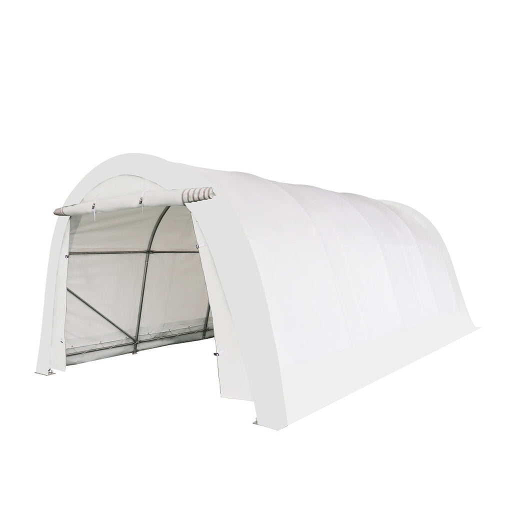 TMG Industrial 12’ x 20’ Car Shelter w/Rounded Roof & Heavy-Duty 11 OZ PE Fabric Cover, Galvanized Steel Frame, Roll-Up Doors, TMG-ST1220R