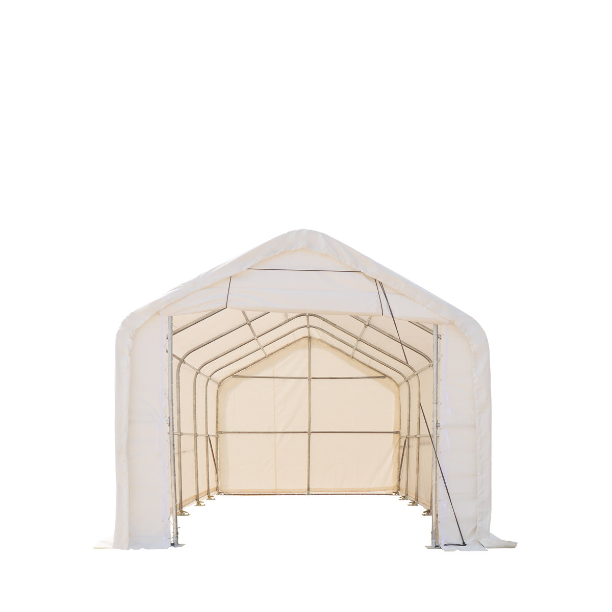 TMG Industrial 15’ x 25’ RV/Motorhome Storage Shelter, 17 oz PVC Fabric Cover, Front Roll-Up Door, Enclosed Rear Wall, 3-Layer Galvanized Steel Frame, 10’ Straight Sidewalls, TMG-ST1525