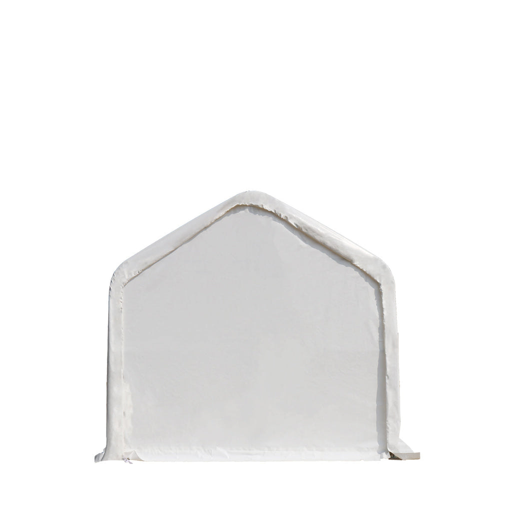TMG Industrial 15’ x 25’ RV/Motorhome Storage Shelter, 17 oz PVC Fabric Cover, Front Roll-Up Door, Enclosed Rear Wall, 3-Layer Galvanized Steel Frame, 10’ Straight Sidewalls, TMG-ST1525