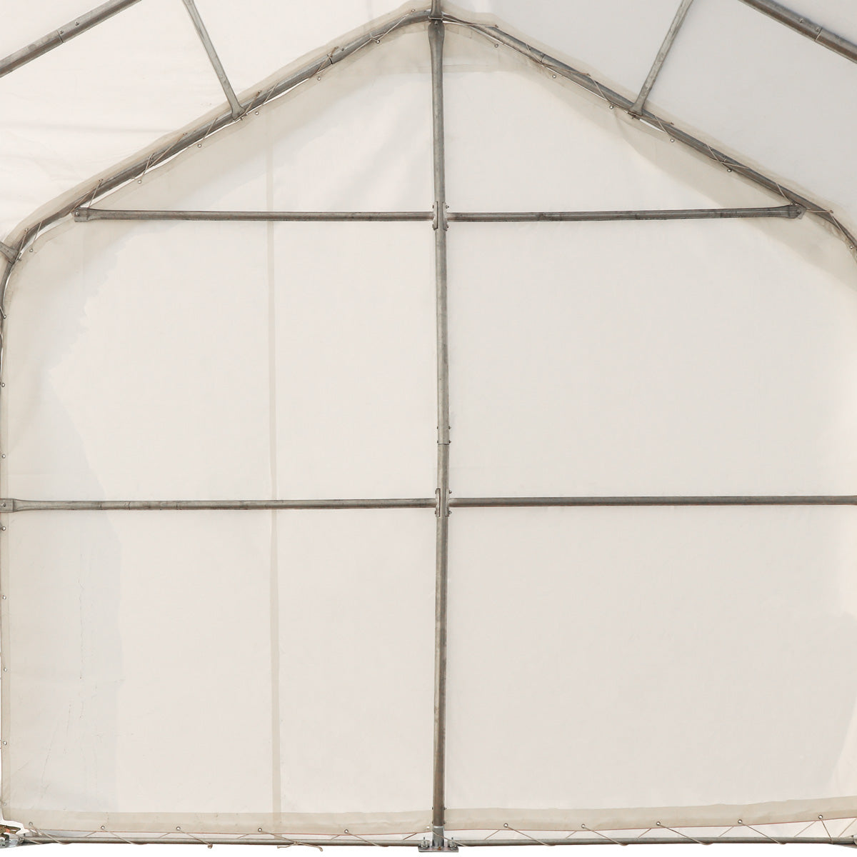 TMG Industrial 15’ x 25’ RV/Motorhome Storage Shelter, 17 oz PVC Fabric Cover, Front Roll-Up Door, Enclosed Rear Wall, 3-Layer Galvanized Steel Frame, 10’ Straight Sidewalls, TMG-ST1525