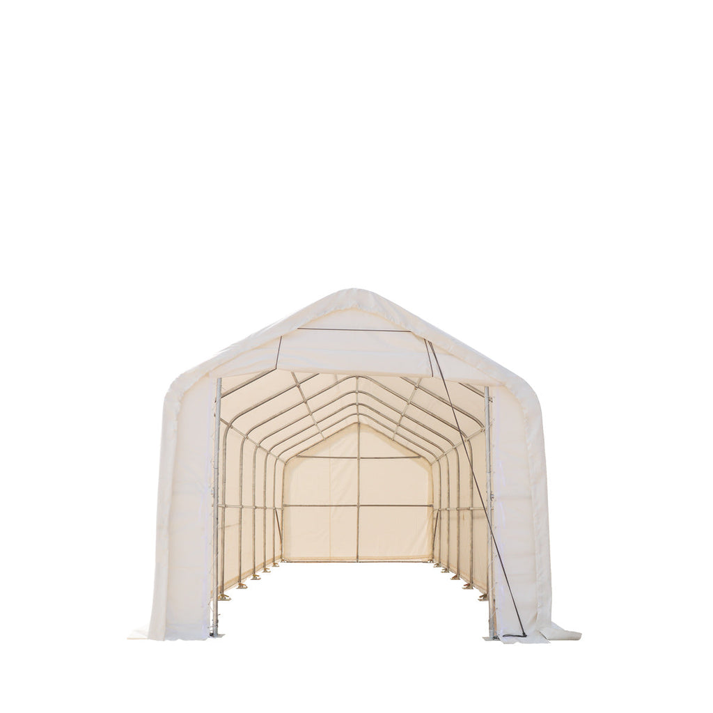 TMG Industrial 15’ x 35’ RV/Motorhome Storage Shelter, 17 oz PVC Fabric Cover, Front Roll-Up Door, Enclosed Rear Wall, 3-Layer Galvanized Steel Frame, 10’ Straight Sidewalls, TMG-ST1535