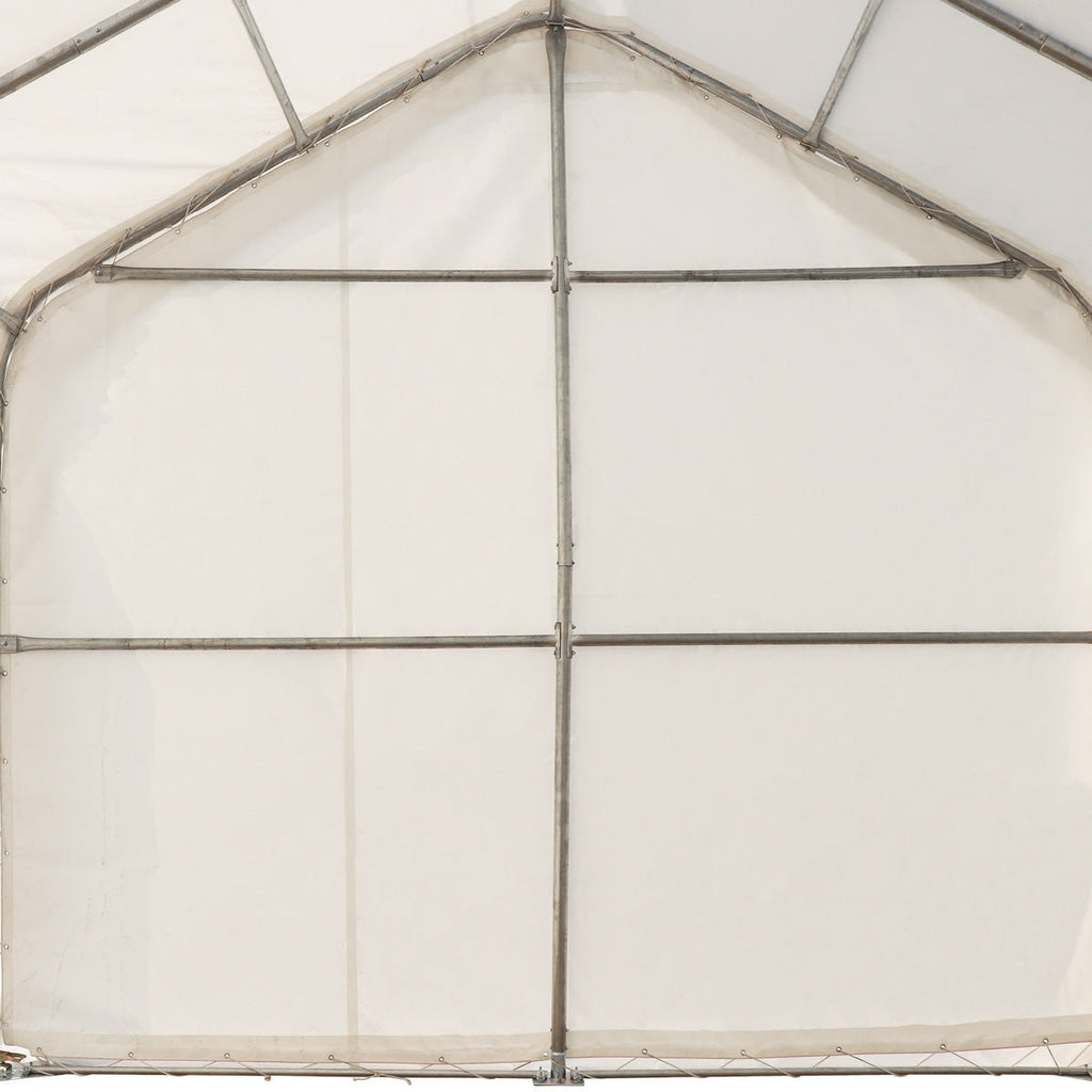 TMG Industrial 15’ x 35’ RV/Motorhome Storage Shelter, 17 oz PVC Fabric Cover, Front Roll-Up Door, Enclosed Rear Wall, 3-Layer Galvanized Steel Frame, 10’ Straight Sidewalls, TMG-ST1535