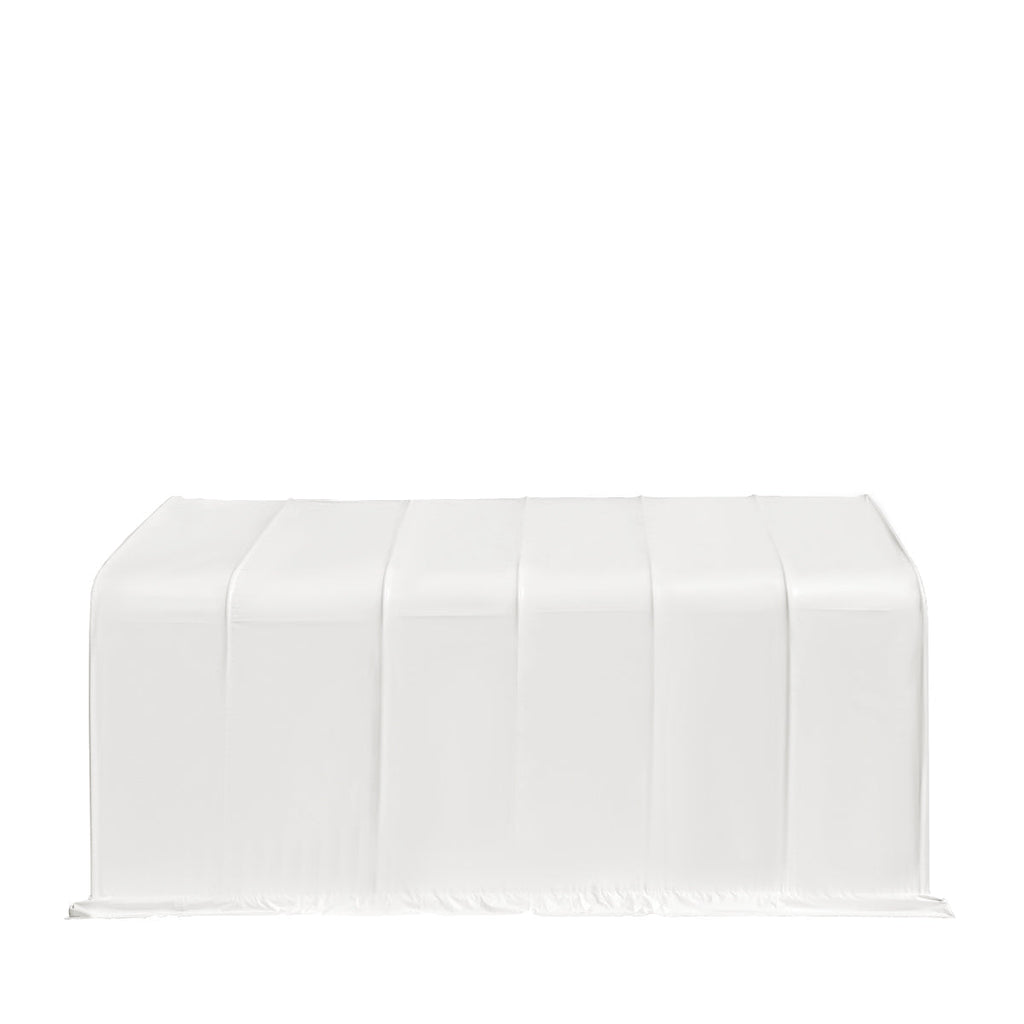 TMG Industrial 18’ x 30’ RV/Motorhome Storage Shelter, 17 oz PVC Fabric Cover, Front Roll-Up Door, Enclosed Rear Wall, 3-Layer Galvanized Steel Frame, 13’ Straight Sidewalls, TMG-ST1830