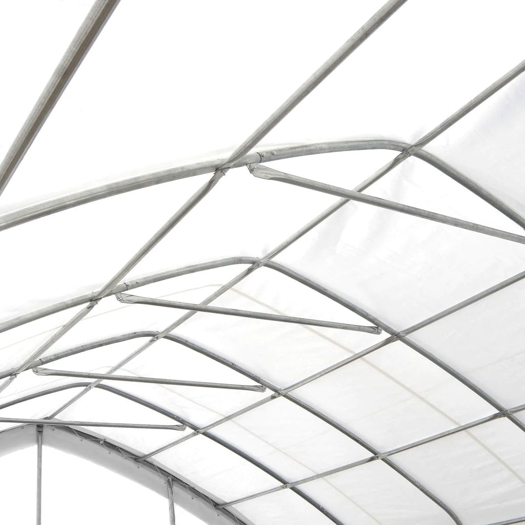 TMG Industrial 20' x 30' Straight Wall Peak Ceiling Storage Shelter with Heavy Duty 11 oz PE Cover & Drive Through Door, TMG-ST2031E