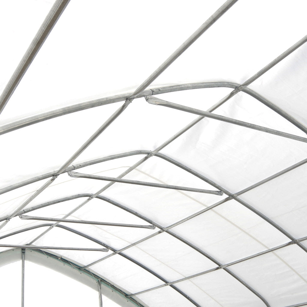 TMG Industrial 20' x 30' Straight Wall Peak Ceiling Storage Shelter with Heavy Duty 17 oz PVC Cover & Drive Through Door, TMG-ST2031V (Previously ST2030V)