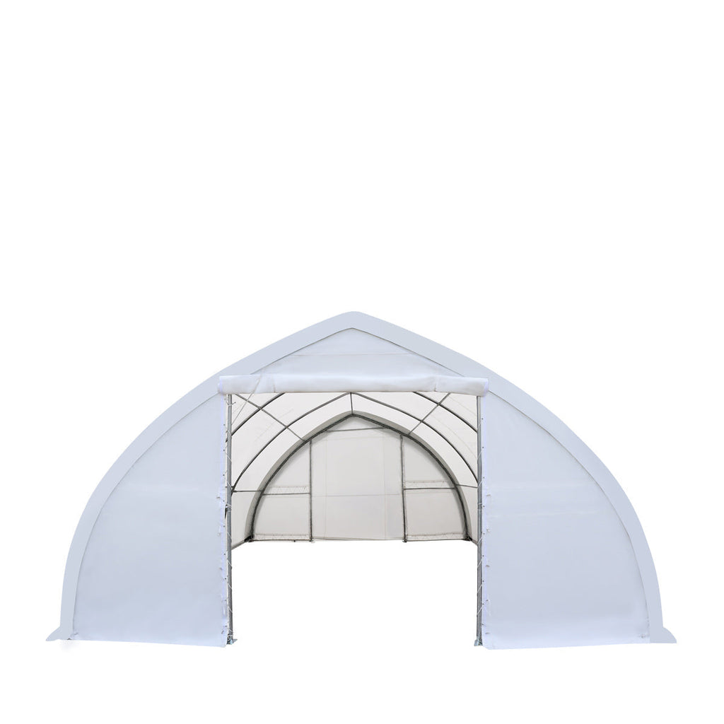 TMG Industrial 30' x 40' Peak Ceiling Storage Shelter with Heavy Duty 11 oz PE Cover & Drive Through Doors, TMG-ST3040E (Previously ST3040)